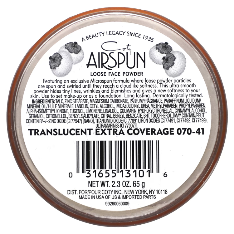 Airspun, Loose Face Powder, Translucent Extra Coverage 070-41, 2.3 oz (65 g)