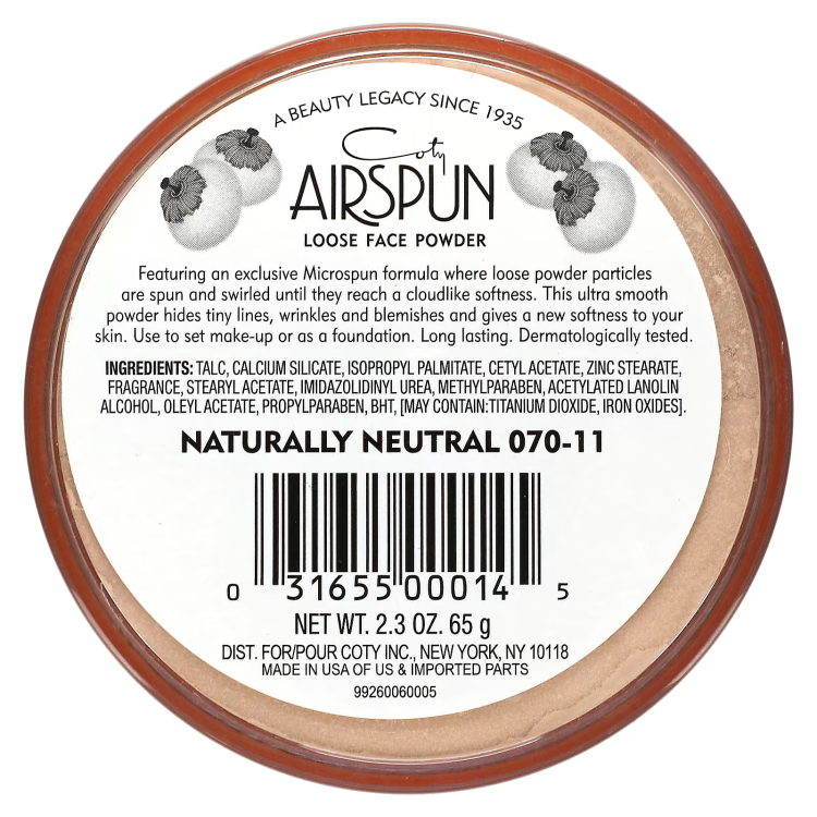 Airspun, Loose Face Powder, Naturally Neutral 070-11, 2.3 oz (65 g)