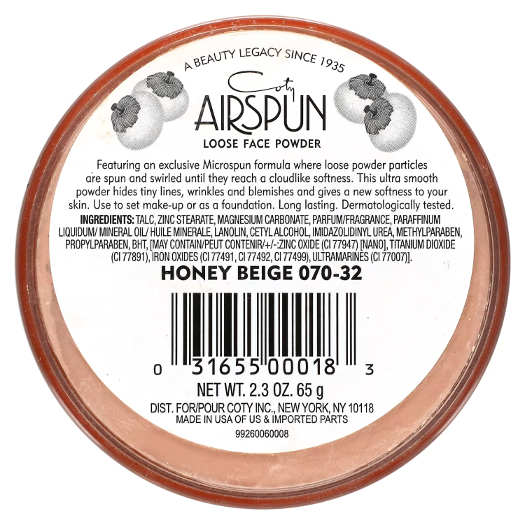 Airspun, Loose Face Powder, Honey Beige 070-32, 2.3 oz (65 g)