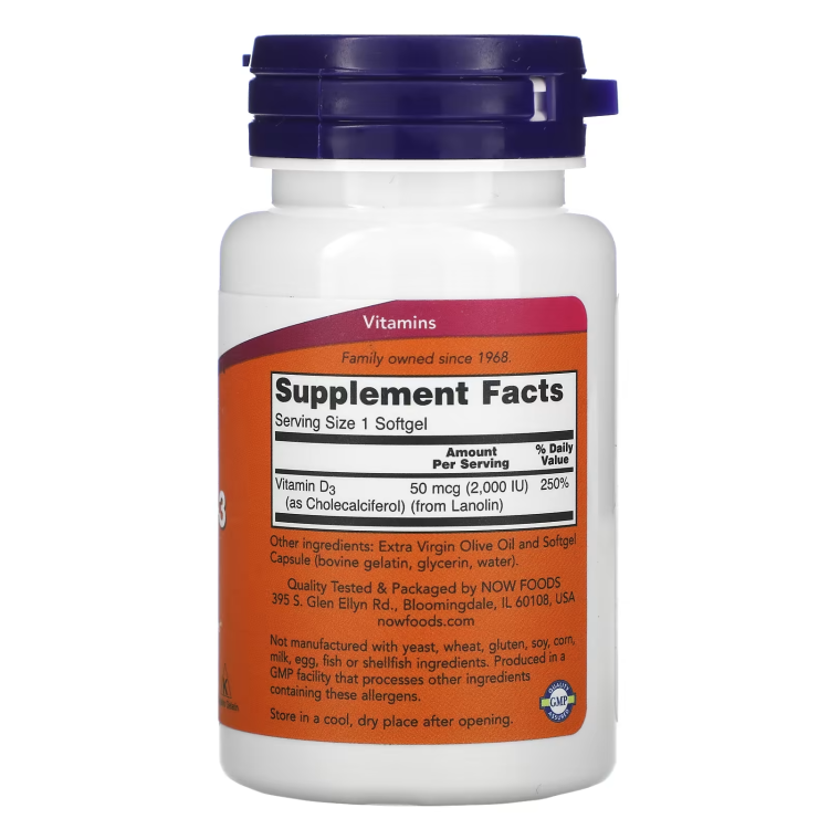 NOW Foods, Vitamin D-3, 50 mcg (2,000 IU), 120 Softgels