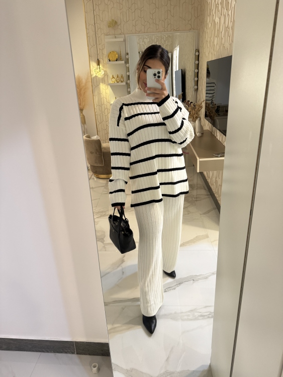 Stripped Drop Shoulder Sweater & Knit Pants