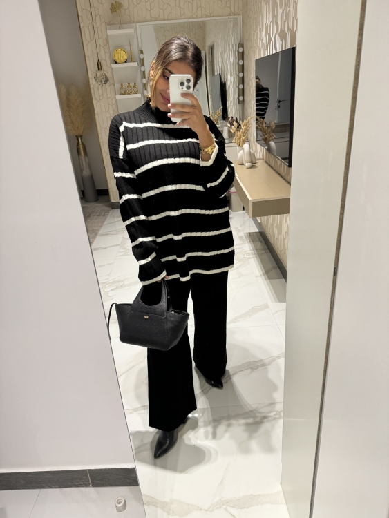 Stripped Drop Shoulder Sweater & Knit Pants