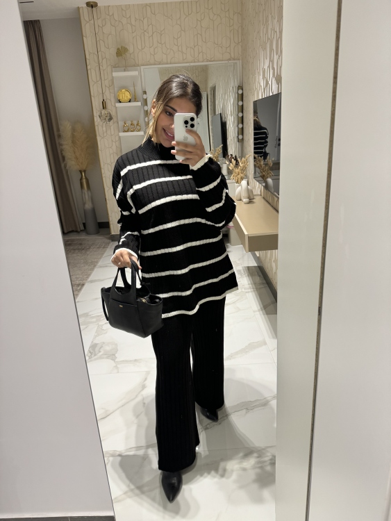 Stripped Drop Shoulder Sweater & Knit Pants