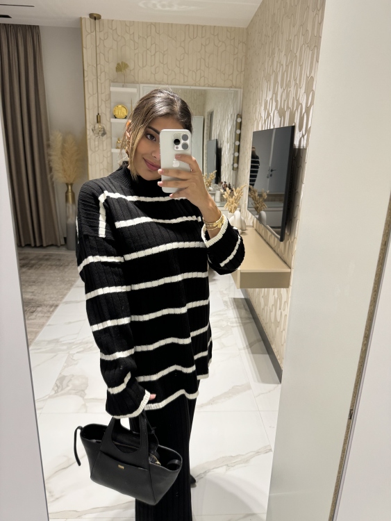 Stripped Drop Shoulder Sweater & Knit Pants