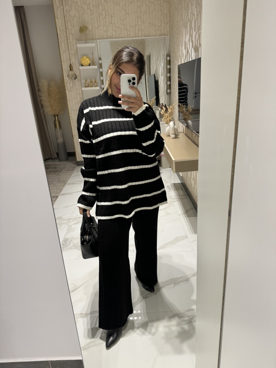 Stripped Drop Shoulder Sweater & Knit Pants