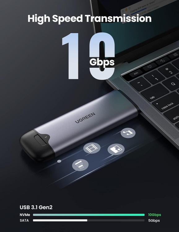 UGREEN 70532- CM353 USB-C+USB-A M.2 M-KEY HARD DRIV ENCLOSURE 10G 