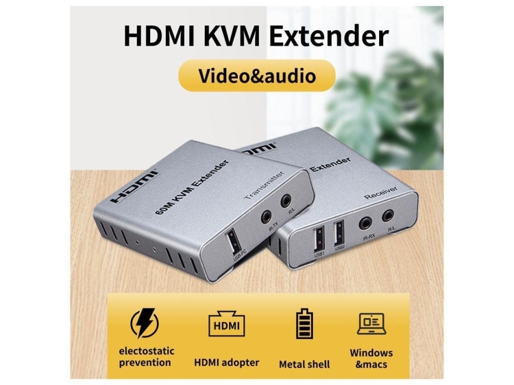 HDMI KVM EXTENDER OVER SINGLE CAT6 60M & USB WITH POWER