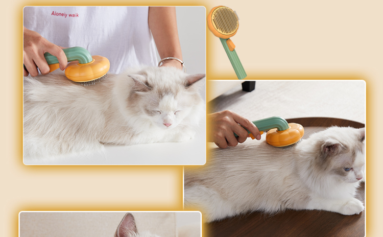 Pumpkin cat brush with hair release, suitable for long-haired pets for cats and dogs